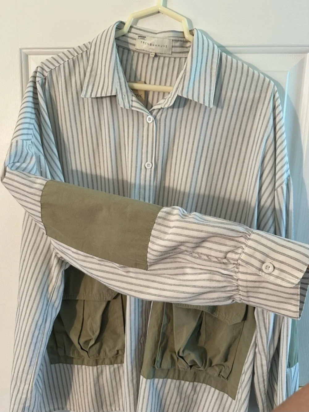 FRENCH MAUVE 2X Boho Art Teacher Noah Oversized Striped Button Down Shirt Pocket - Picture 12 of 14